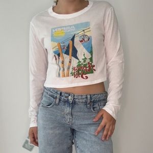 Aspen Apres-ski white graphic long sleeve top new with tags